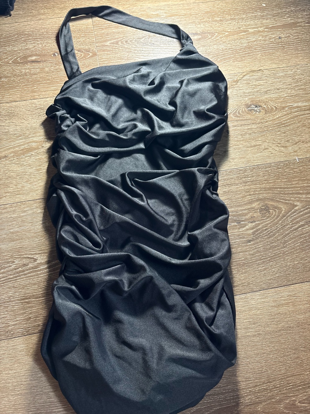 Better Be Black Satin Mini with Ruched Gather